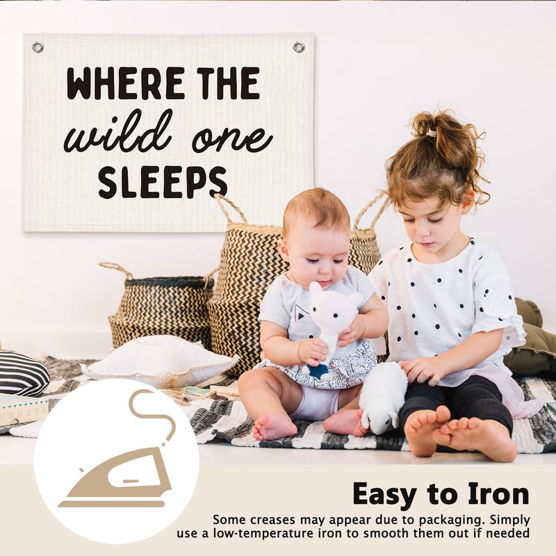 ETVISO Where the Wild Ones Kids Room Decor - Linen Banner Wall Hanging Canvas Banner Flag Decor for Kids Toddler Bedroom Nursery Playroom - Image 4